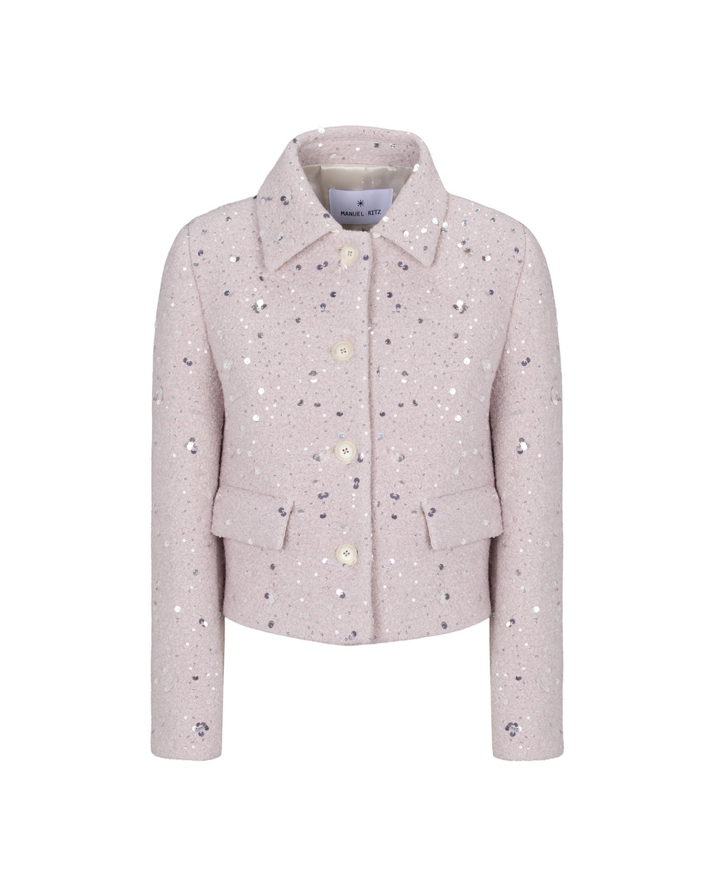 beige cropped bouclé cloth jacket with sequins