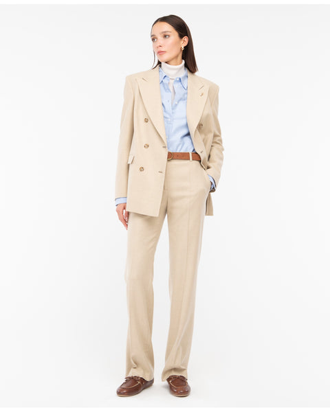 beige wool blend flannel trousers