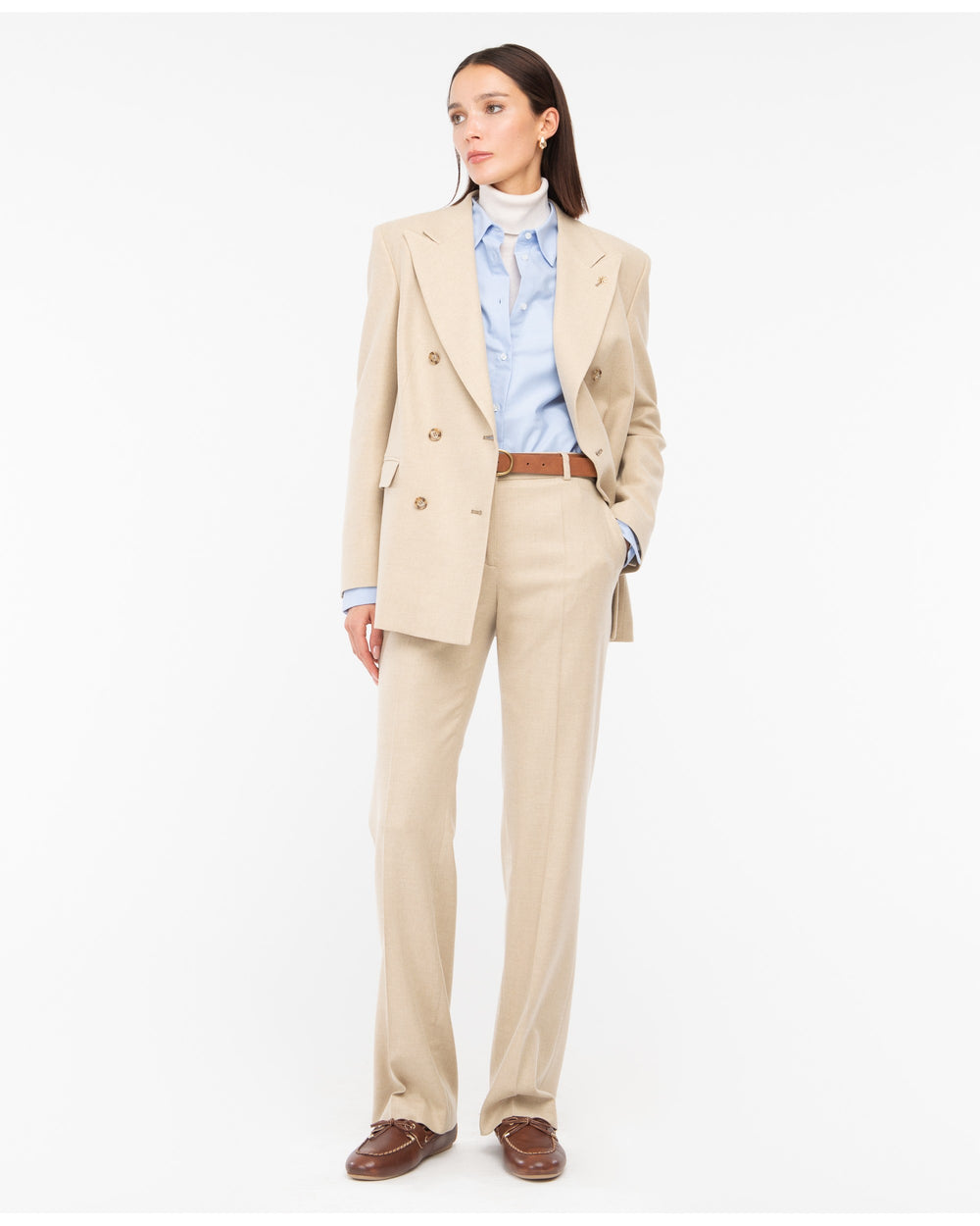 beige wool blend flannel trousers