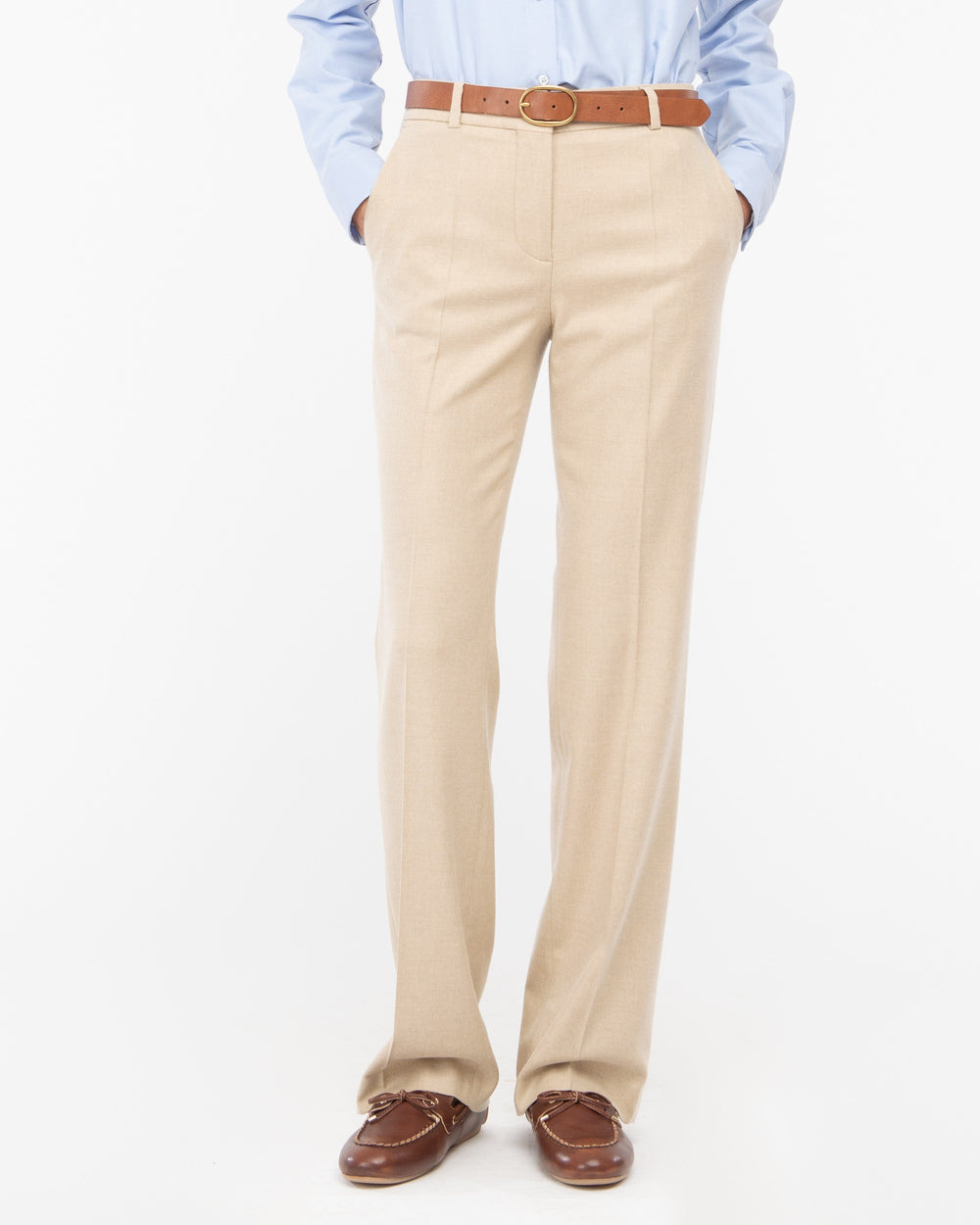 beige wool blend flannel trousers