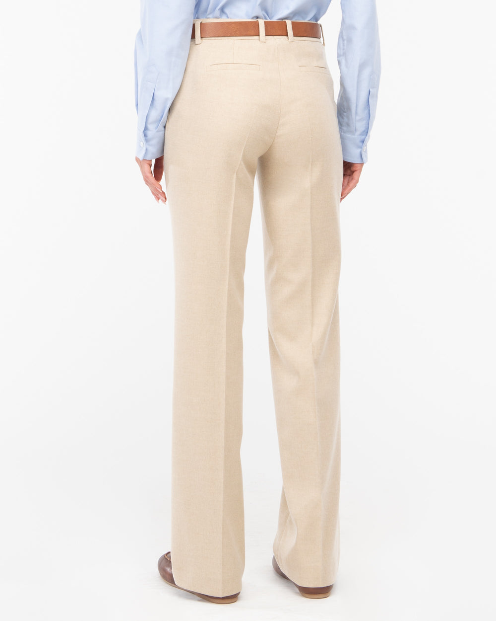 beige wool blend flannel trousers