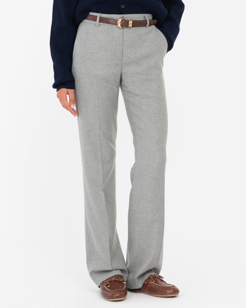 gray wool blend flannel trousers