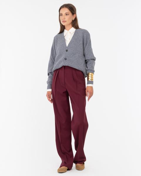 red wool double pleat trousers