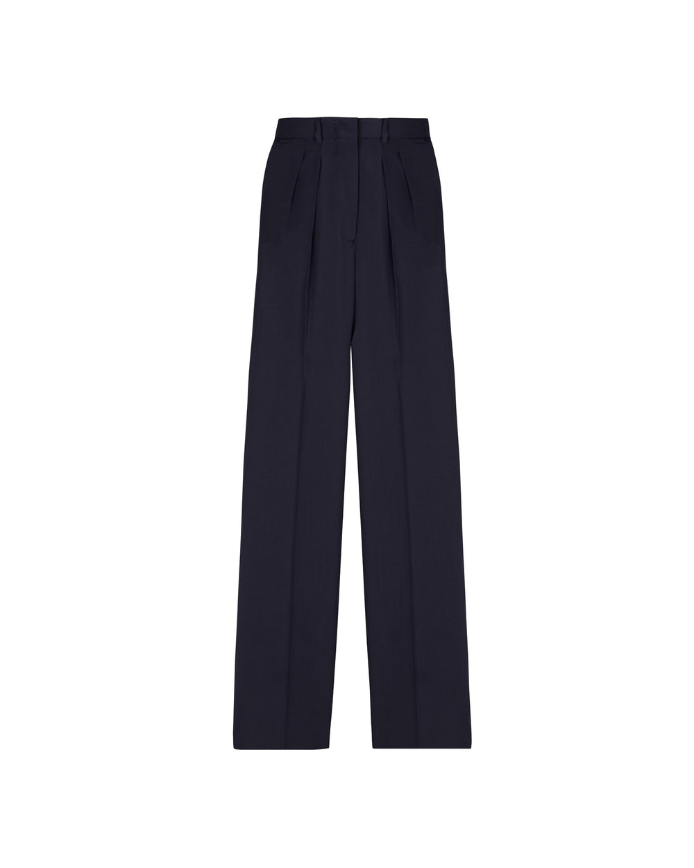 blue wool double pleat trousers