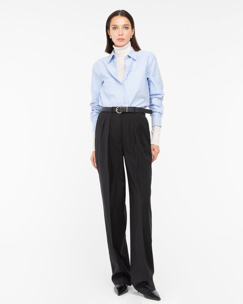 black wool double pleat trousers