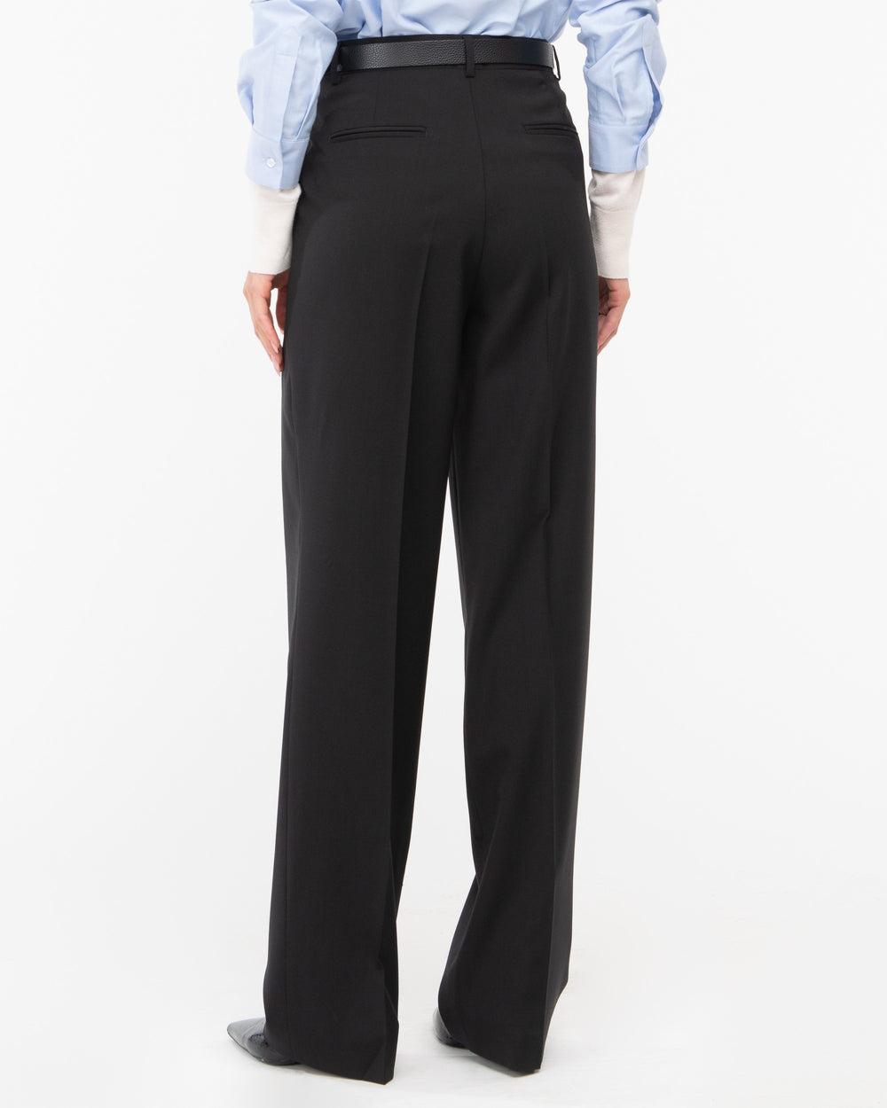 black wool double pleat trousers