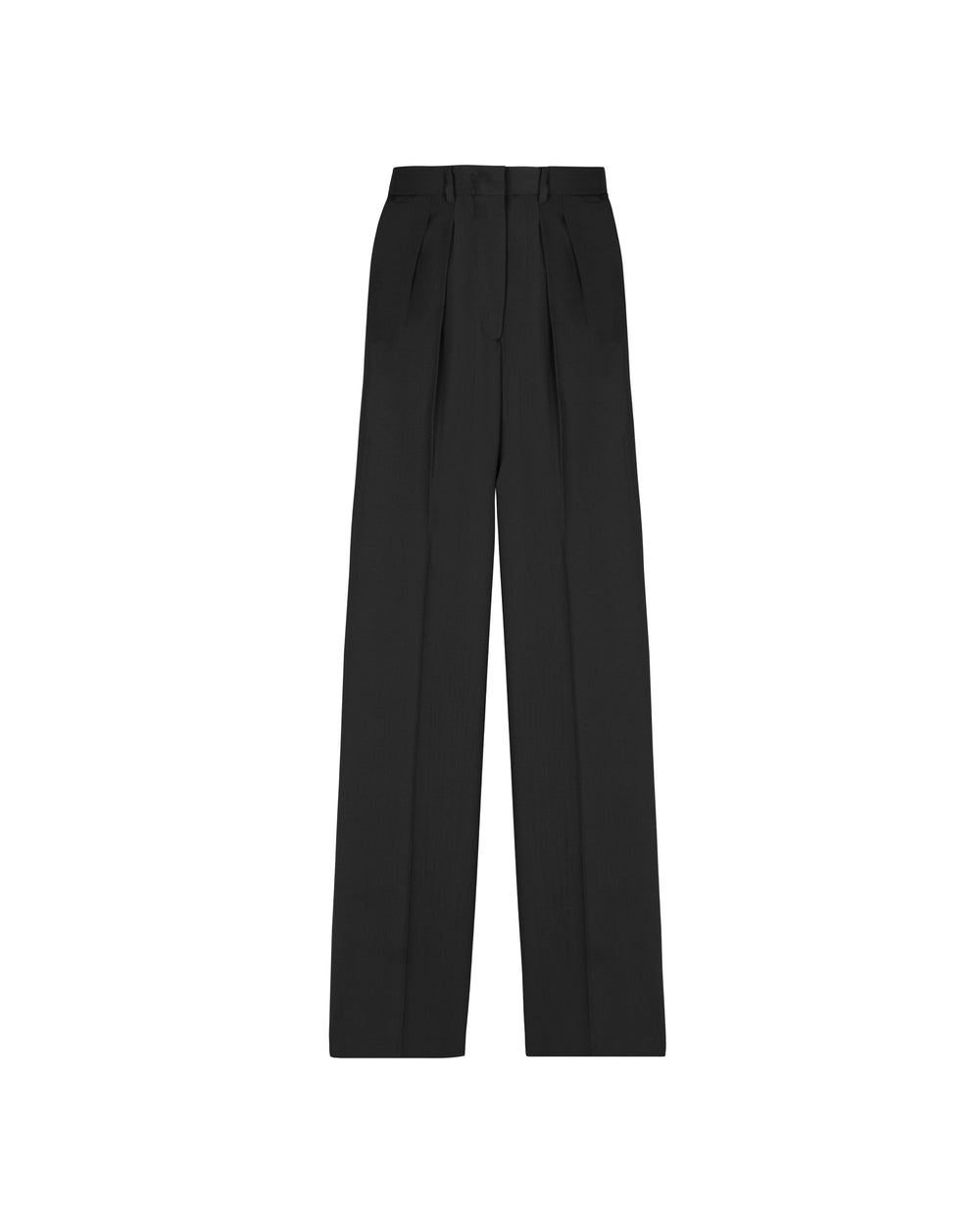 black wool double pleat trousers