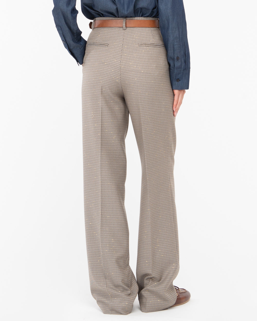 brown micro pied de poule lurex double pleat trousers