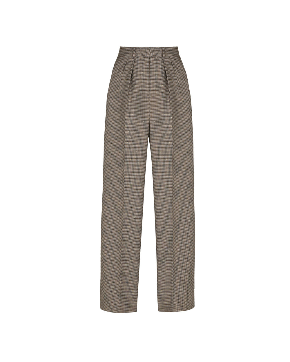 brown micro pied de poule lurex double pleat trousers