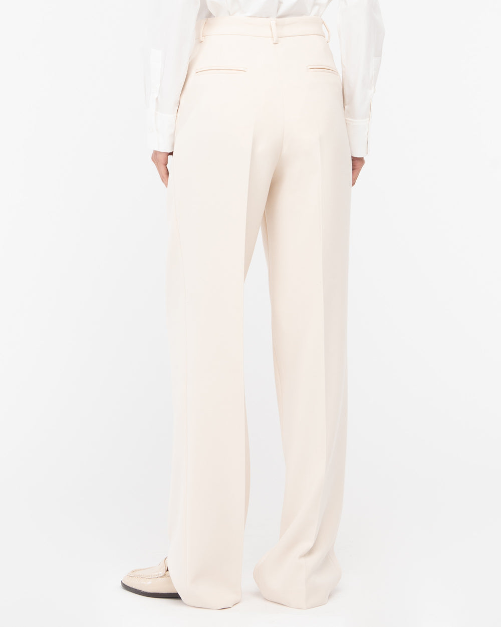 white double pleat poly viscose stretch trousers