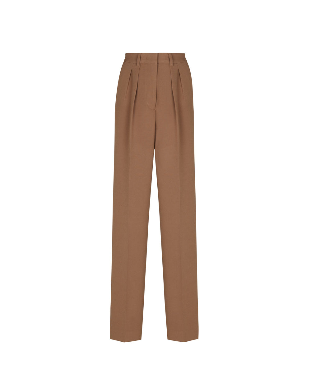 brown double pleat poly viscose stretch trousers