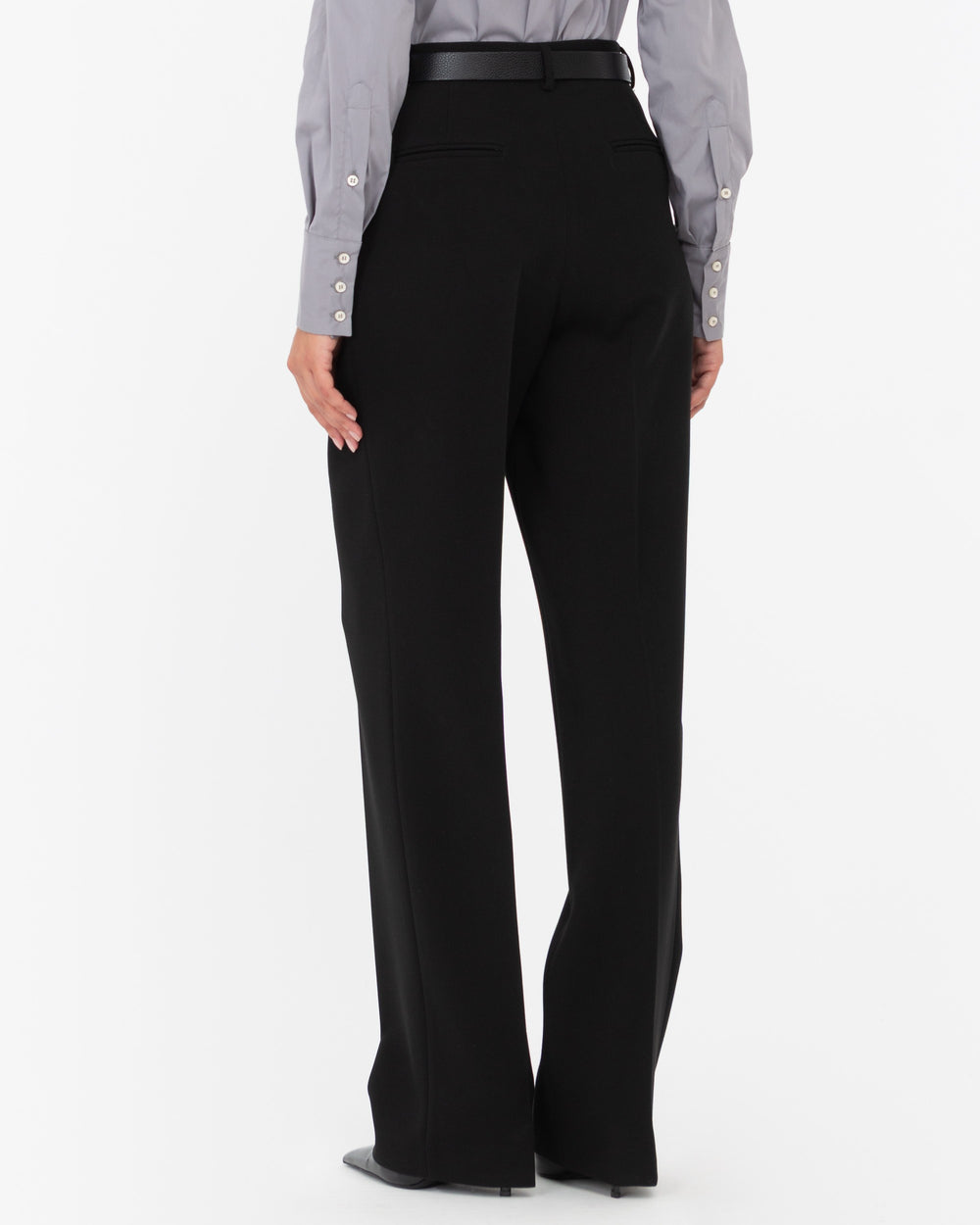 black double pleat poly viscose stretch trousers