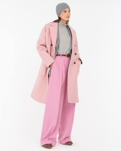 pink straight wool blend flannel trousers