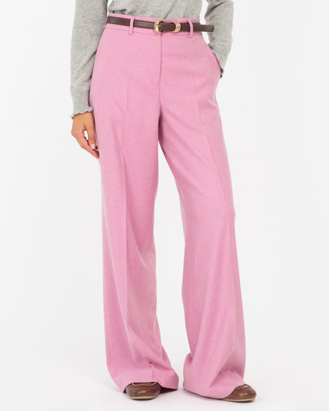 pink straight wool blend flannel trousers