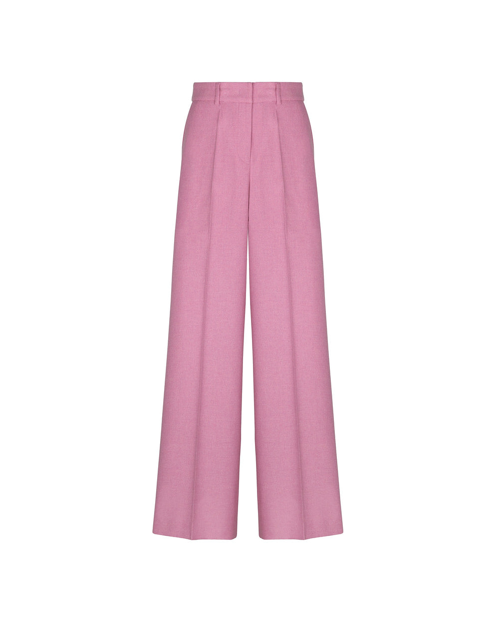 pink straight wool blend flannel trousers