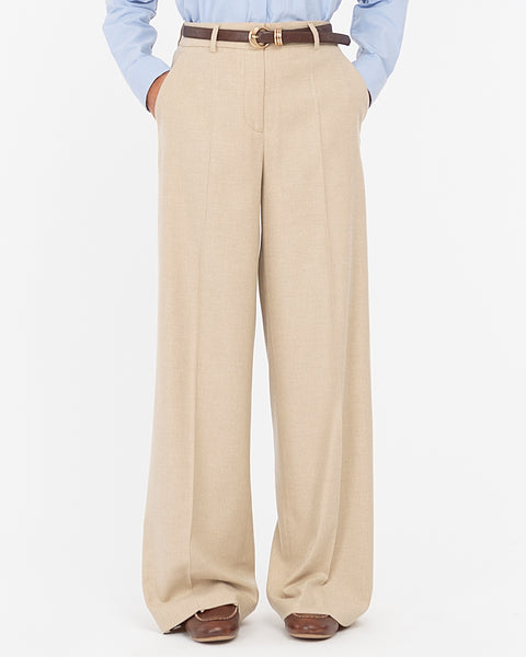 beige straight wool blend flannel trousers