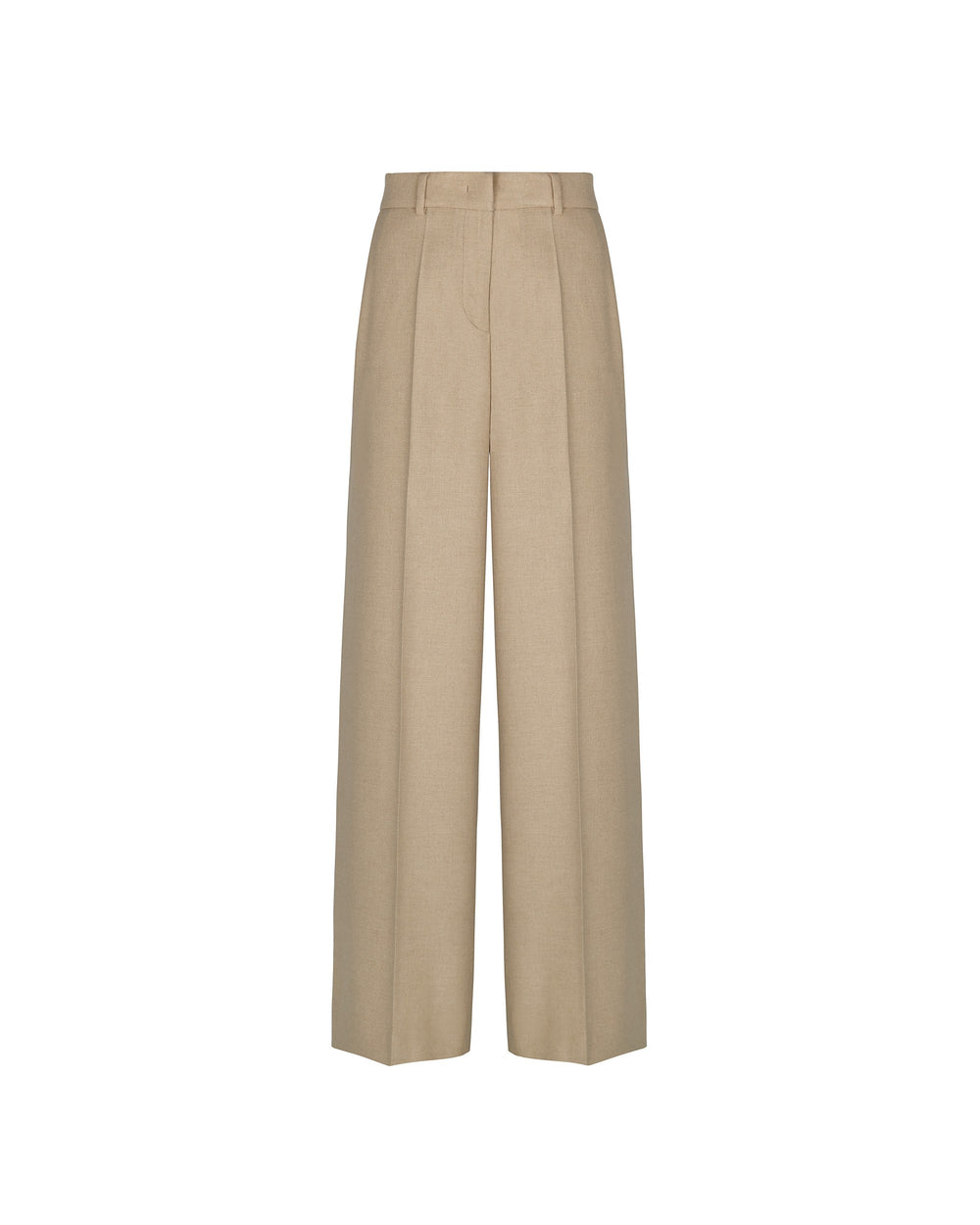 beige straight wool blend flannel trousers