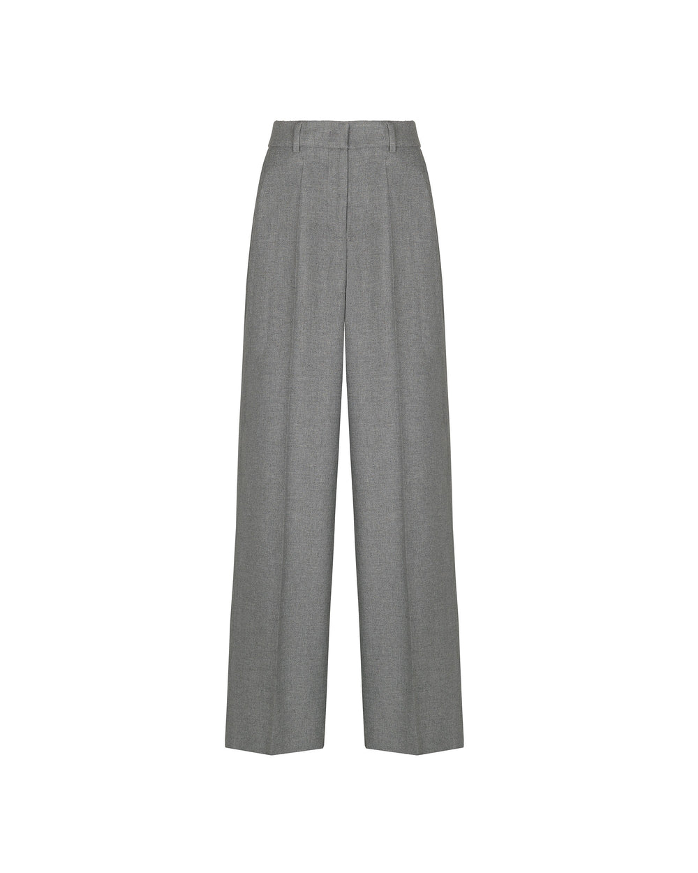 gray straight wool blend flannel trousers