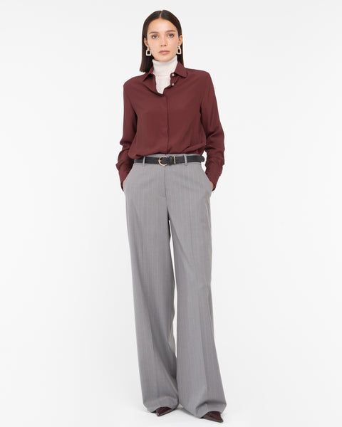 gray straight pinstriped poly viscose trousers