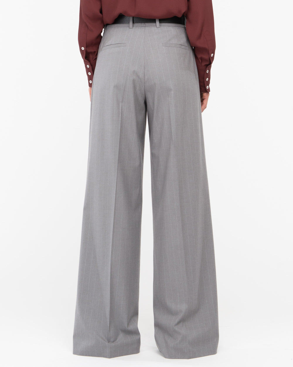 gray straight pinstriped poly viscose trousers