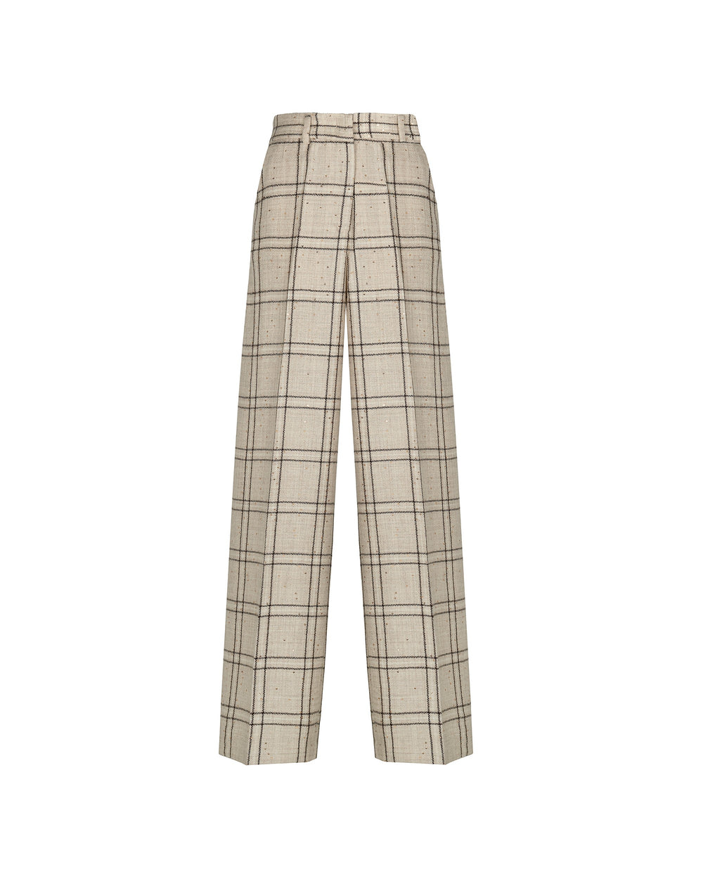beige macrocheck sequin wide trousers