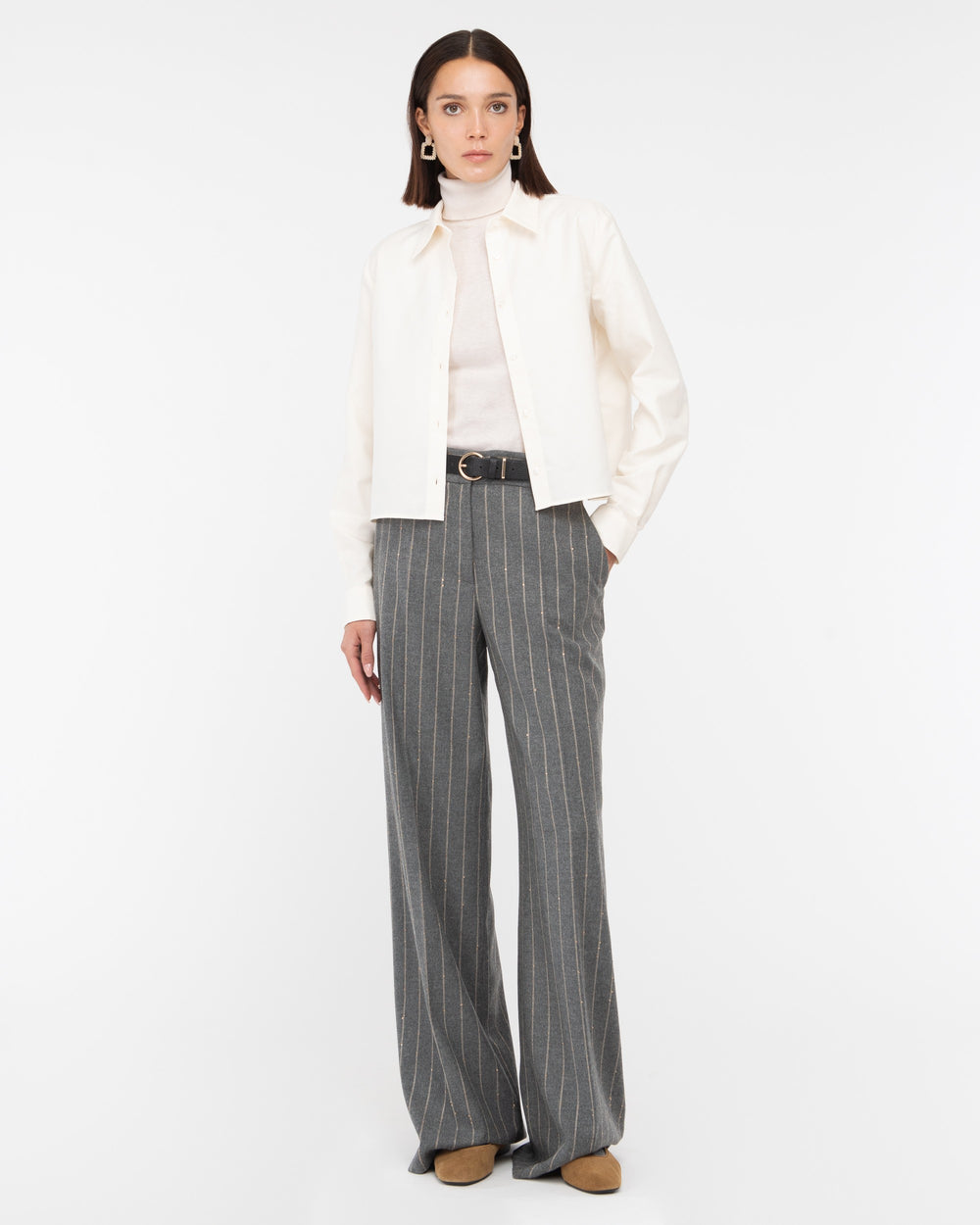gray straight pinstripe micropaillettes trousers
