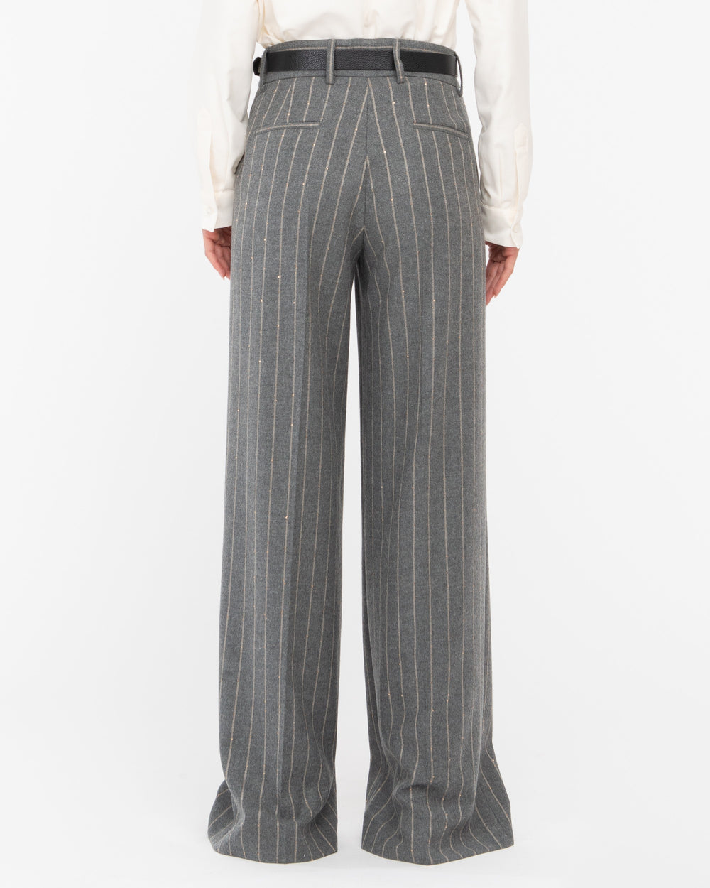 gray straight pinstripe micropaillettes trousers