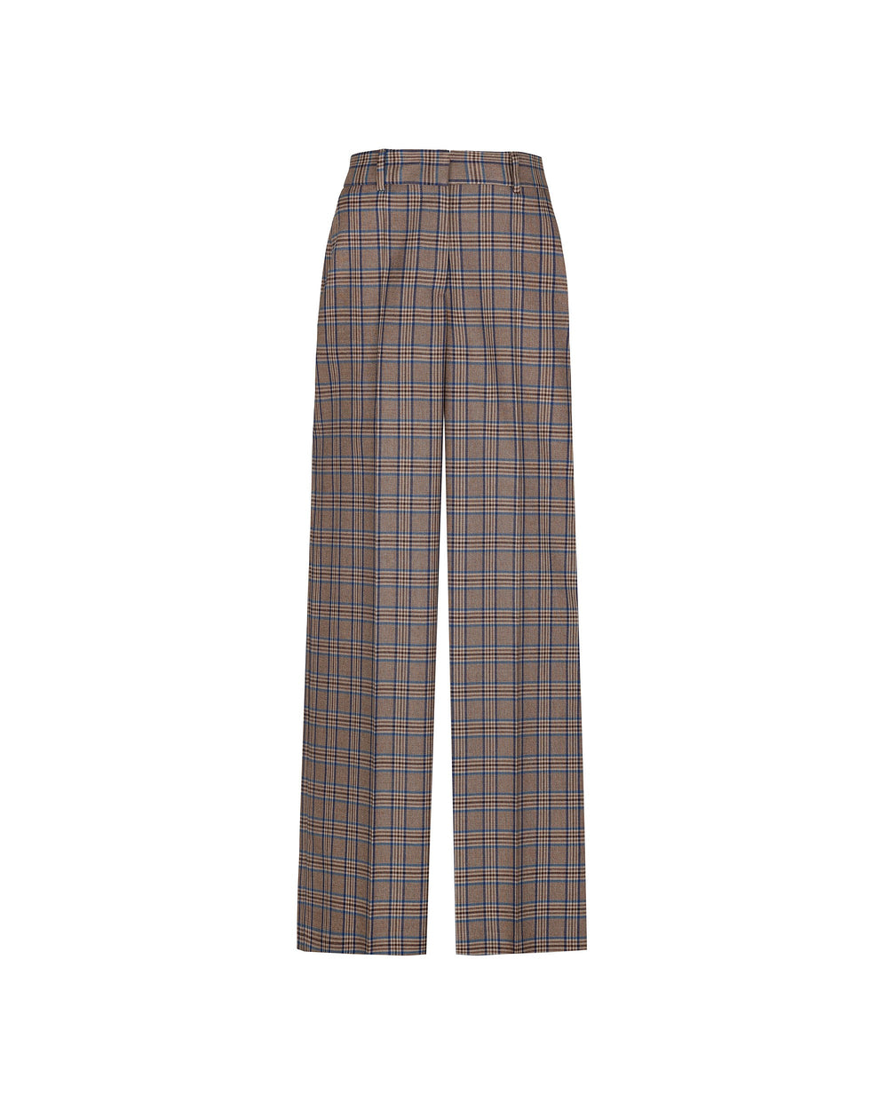 brown prince of wales poly stretch straight trousers