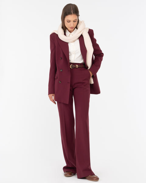 red wool flared trousers