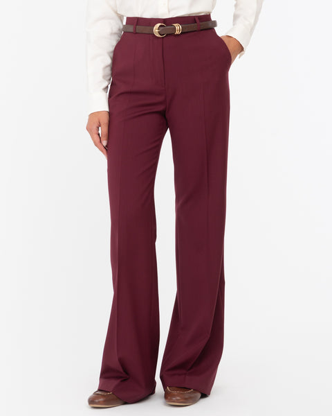 red wool flared trousers