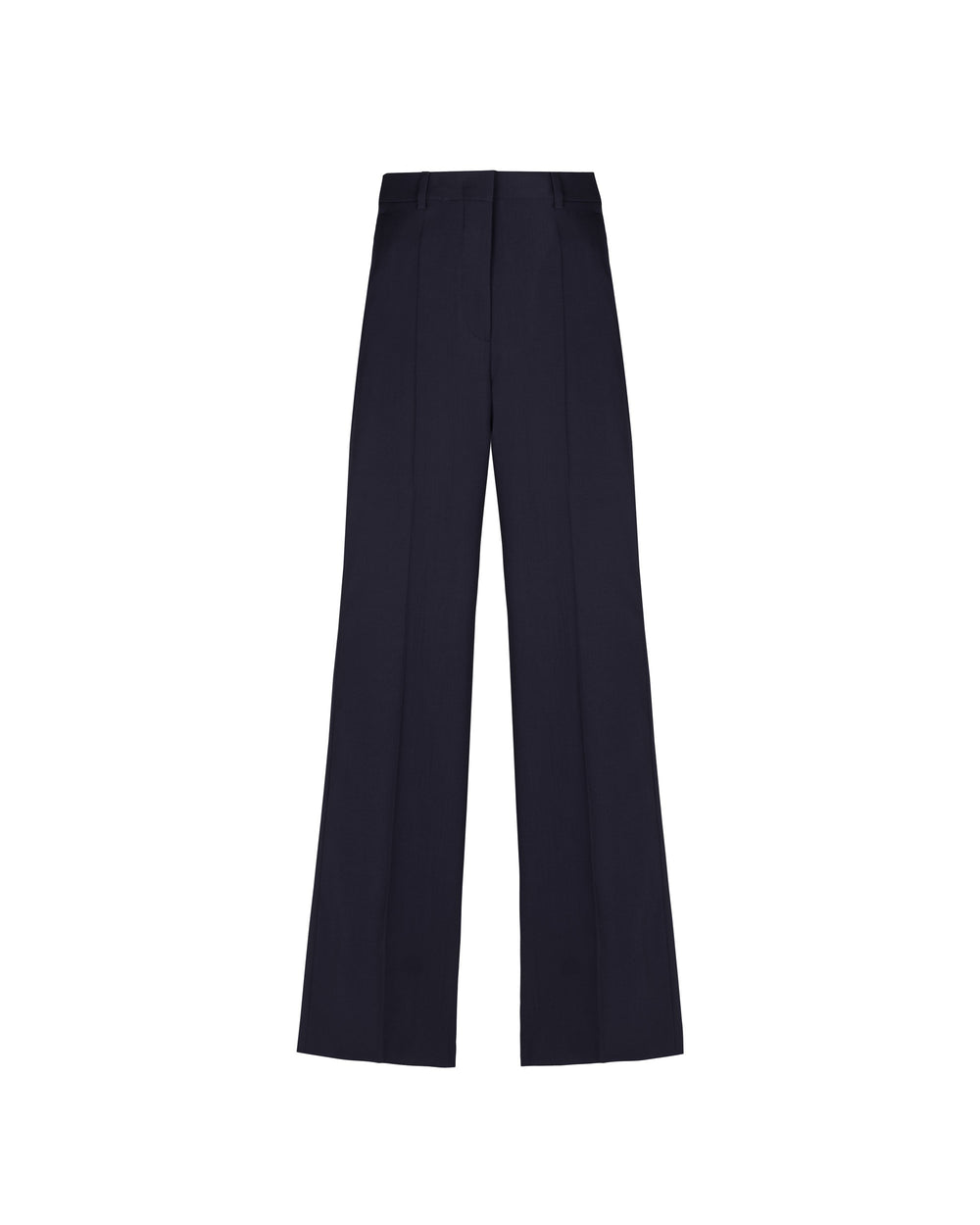 blue wool flared trousers