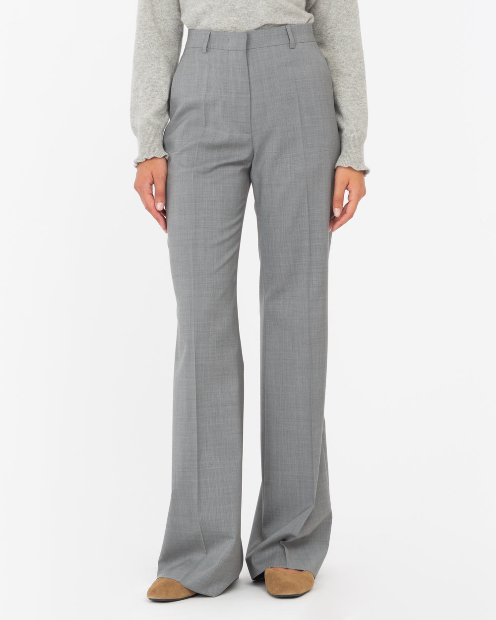 gray wool flared trousers