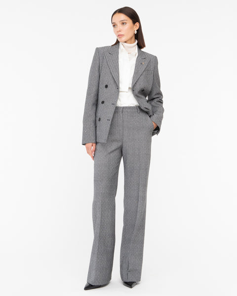 black poly cotton chevron trousers with appliqués