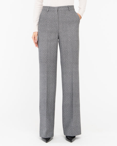 black poly cotton chevron trousers with appliqués