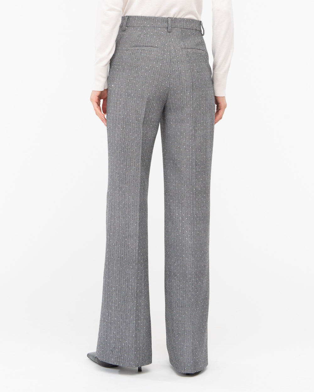 black poly cotton chevron trousers with appliqués