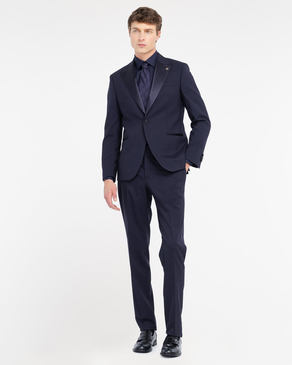 blue slim fit suit in cool stretch wool