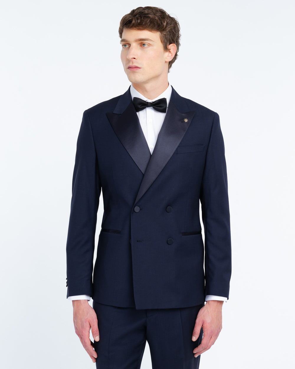 blue double breasted suit in cool stretch wool