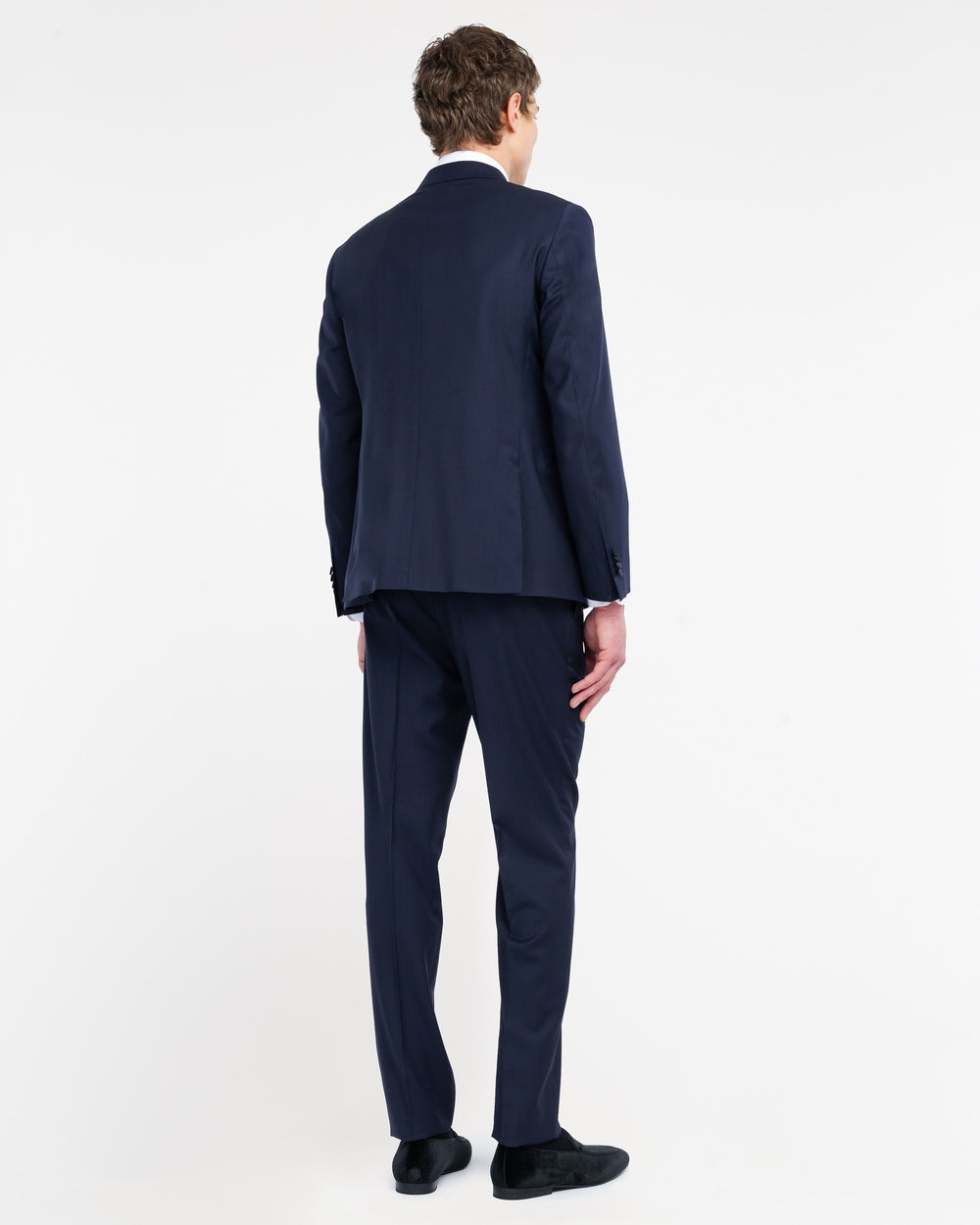 blue double breasted suit in cool stretch wool