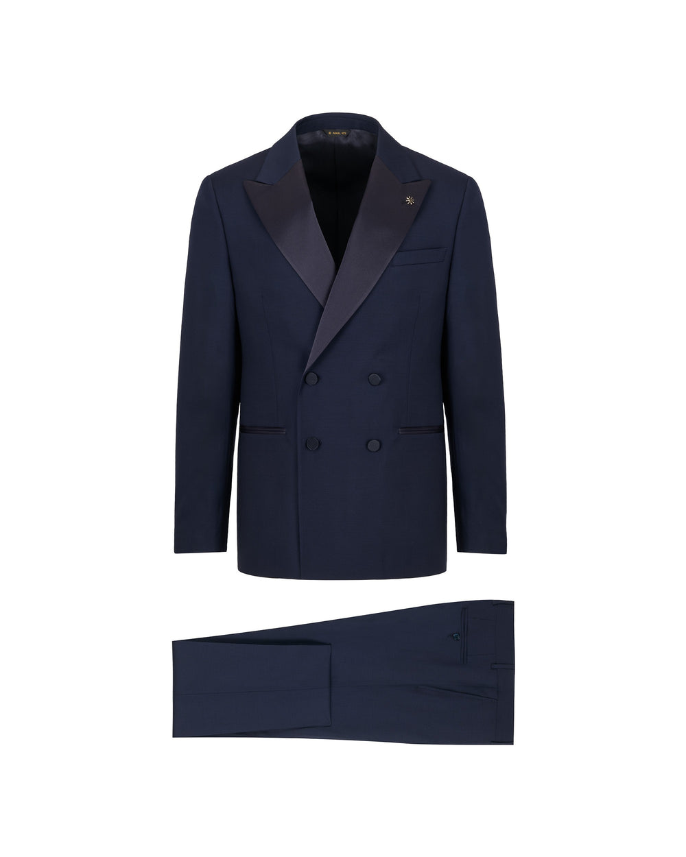 blue double breasted suit in cool stretch wool