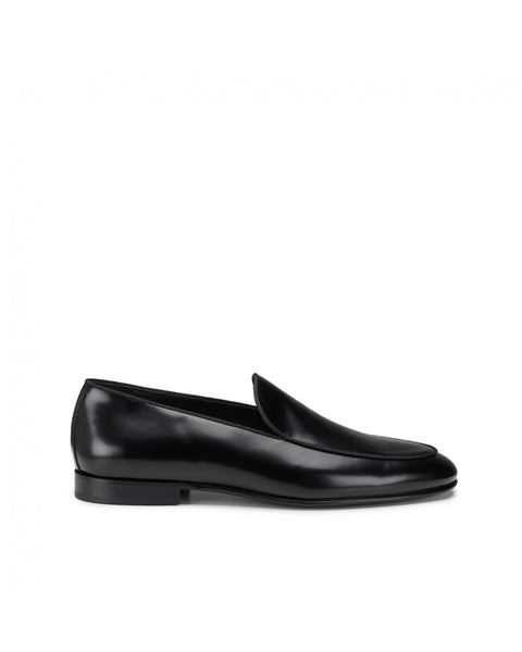 black leather loafer