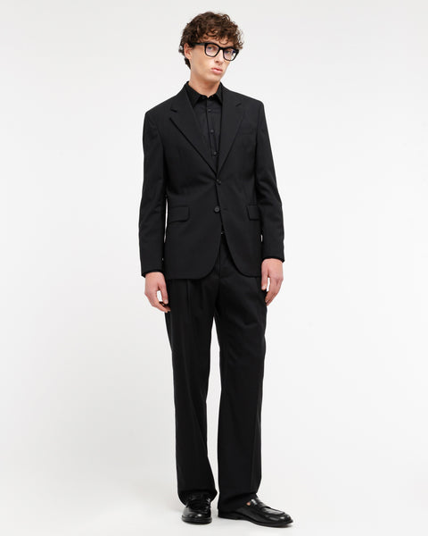 black relaxed fit cool stretch wool suit
