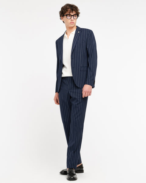 blue slim fit regimental suit in stretch viscose blend
