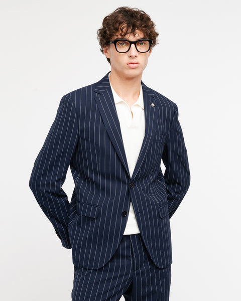 blue slim fit regimental suit in stretch viscose blend