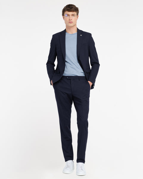 blue slim fit stretch viscose blend suit