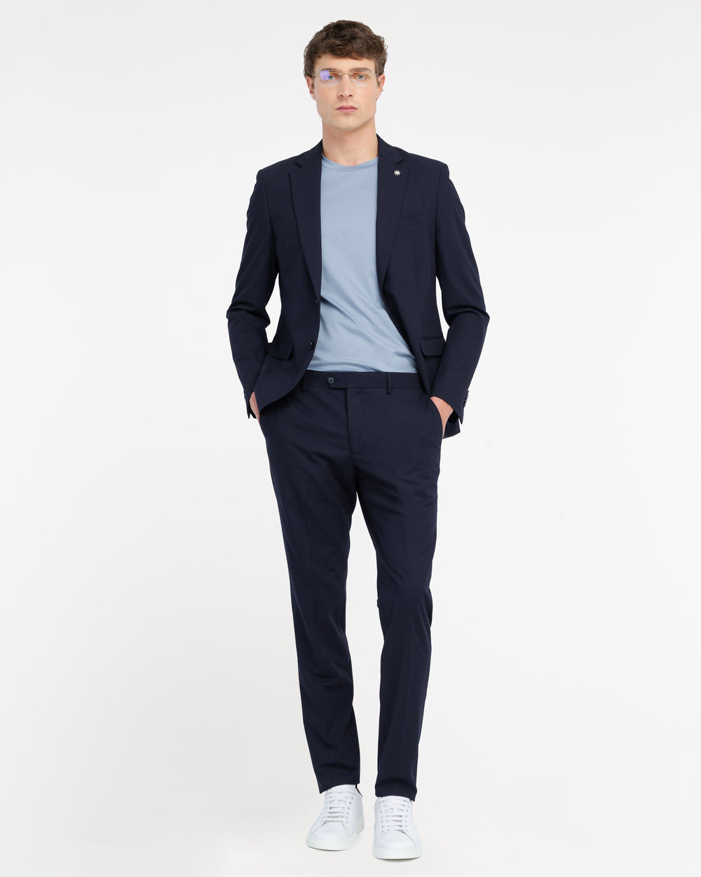 blue slim fit stretch viscose blend suit