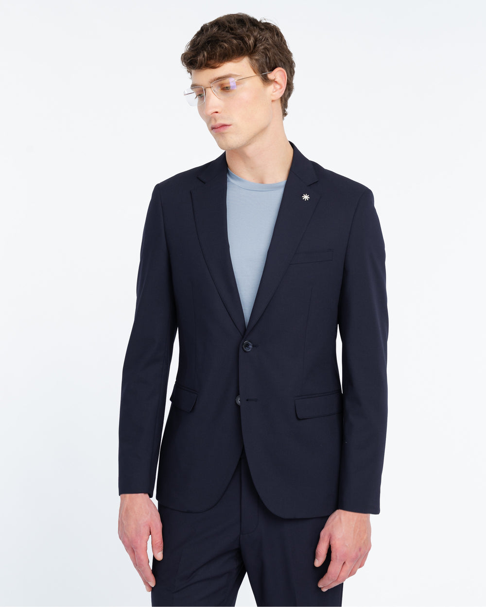 blue slim fit stretch viscose blend suit