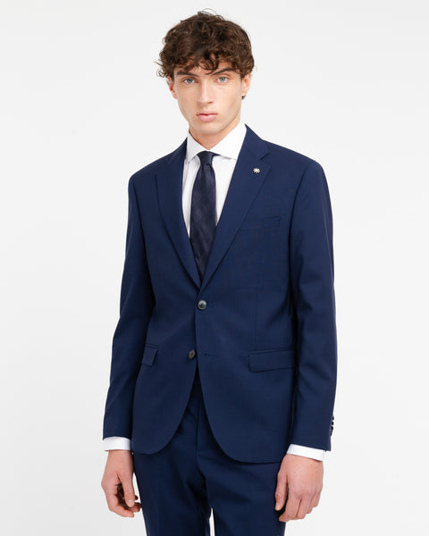 blue slim fit suit in cool stretch wool