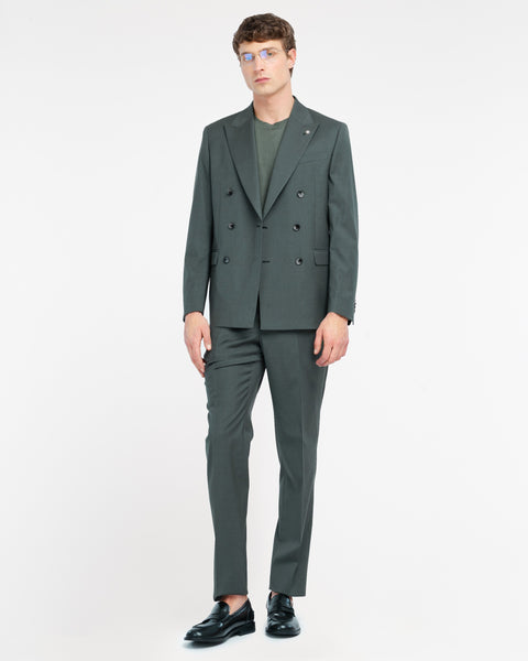 green double breasted suit in cool stretch wool