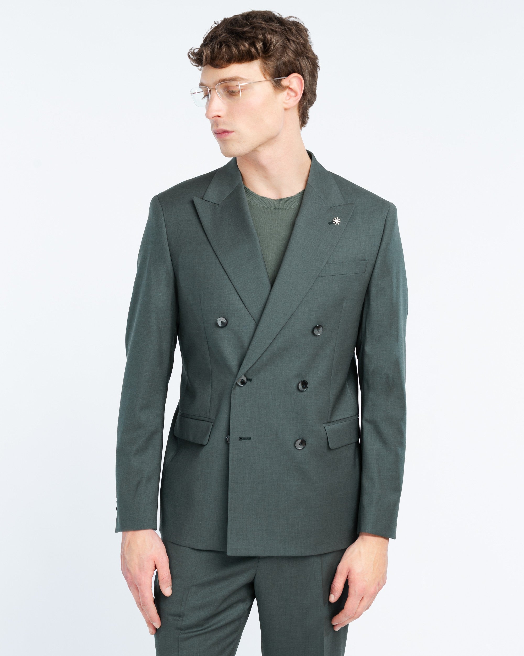green double breasted suit in cool stretch wool - Manuel Ritz Official