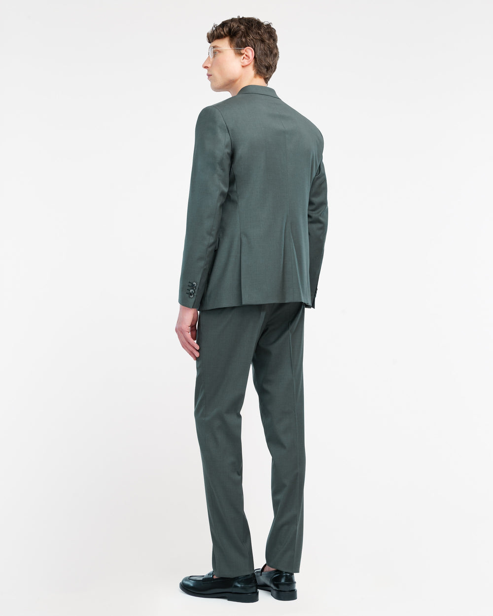 green double breasted suit in cool stretch wool
